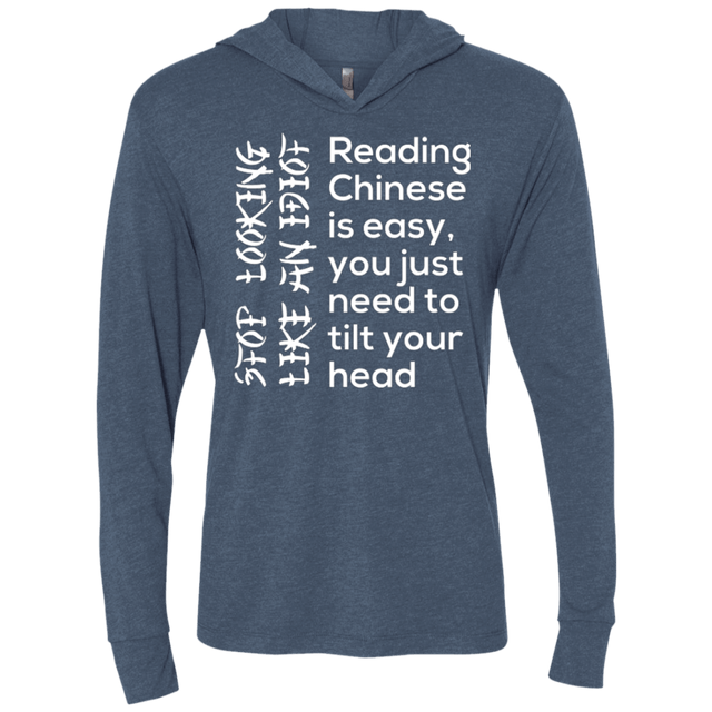 T-Shirts Indigo / X-Small Chinese Triblend Long Sleeve Hoodie Tee