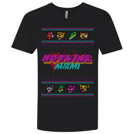 T-Shirts Black / X-Small Christmas Sweater Hotline Miami Men's Premium V-Neck