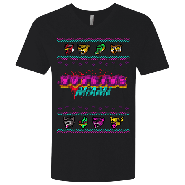 T-Shirts Black / X-Small Christmas Sweater Hotline Miami Men's Premium V-Neck