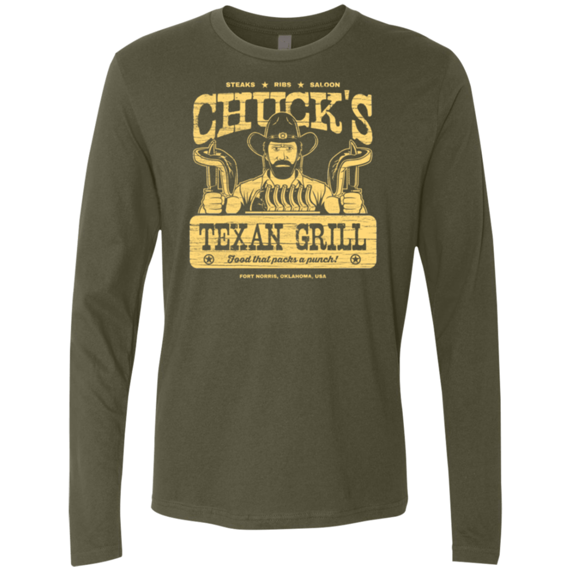 T-Shirts Military Green / Small Chucks Texan Grill Men's Premium Long Sleeve