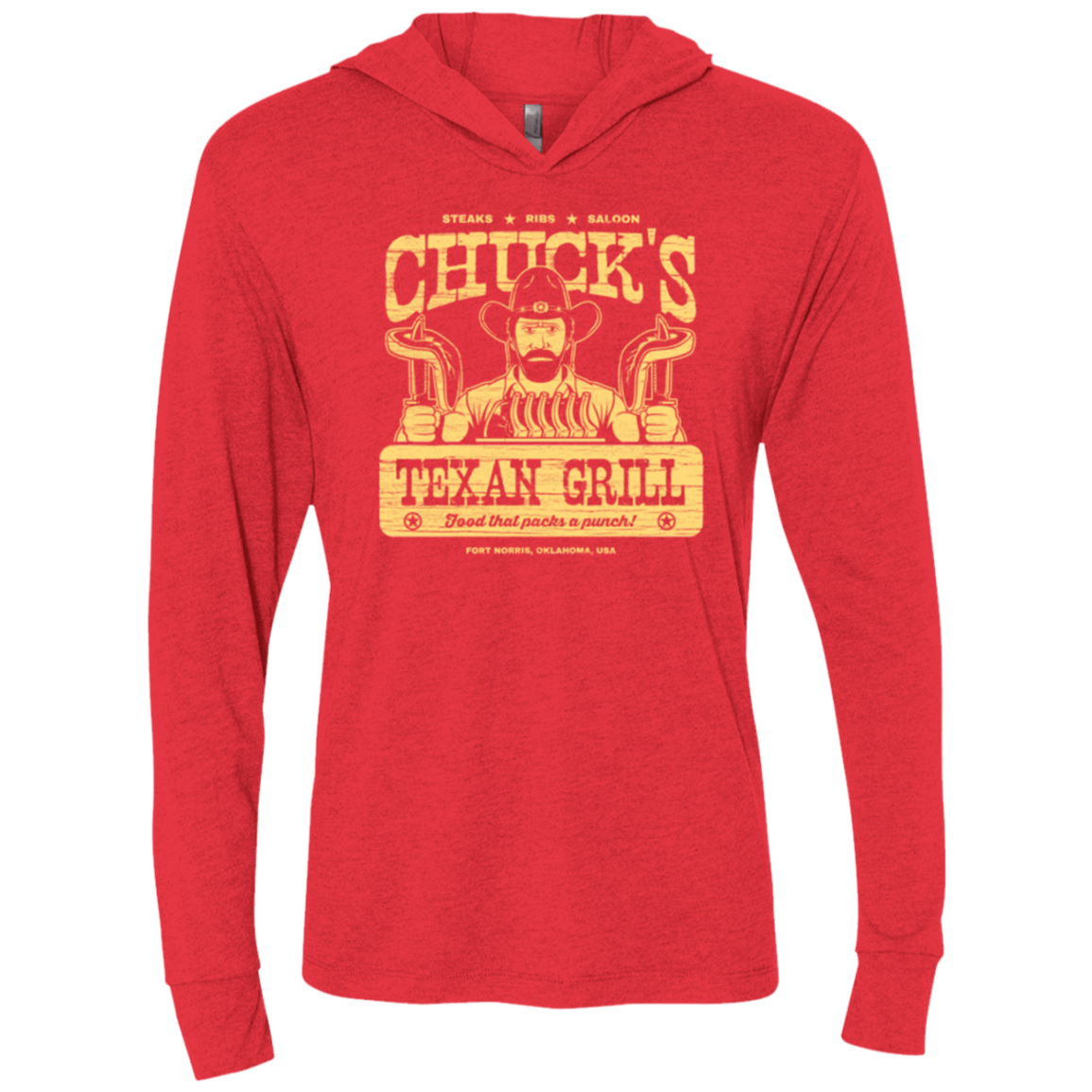 T-Shirts Vintage Red / X-Small Chucks Texan Grill Triblend Long Sleeve Hoodie Tee