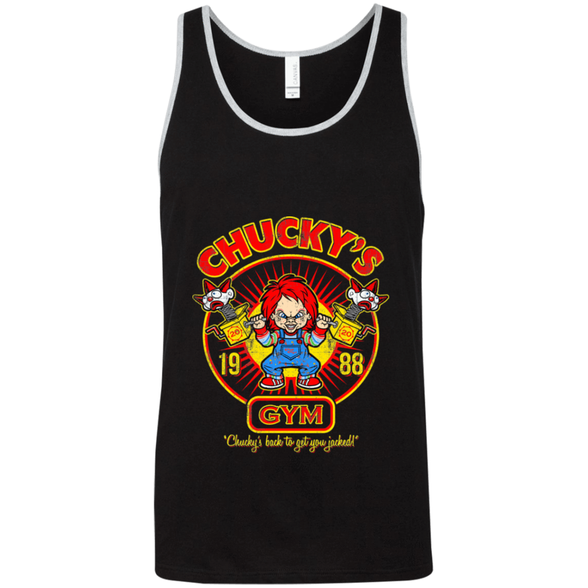 T-Shirts Black/Athletic Heather / X-Small Chucky Gym Tee Good Guy Unisex Premium Tank Top