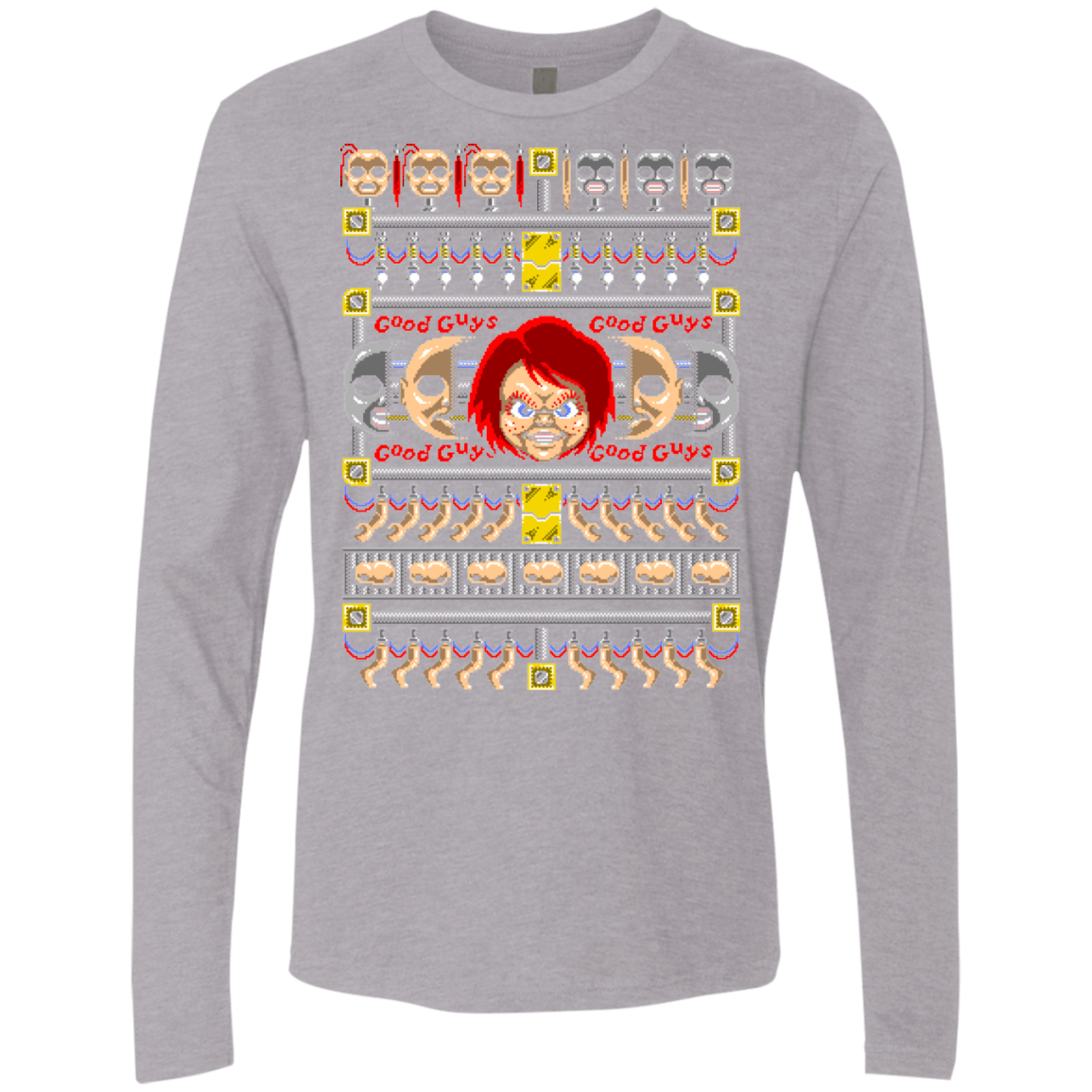 T-Shirts Heather Grey / Small Chucky ugly sweater Men's Premium Long Sleeve