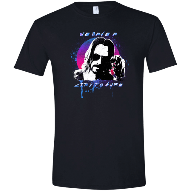 T-Shirts Black / X-Small City to Burn Cyberpunk 2077 Men's Semi-Fitted Softstyle