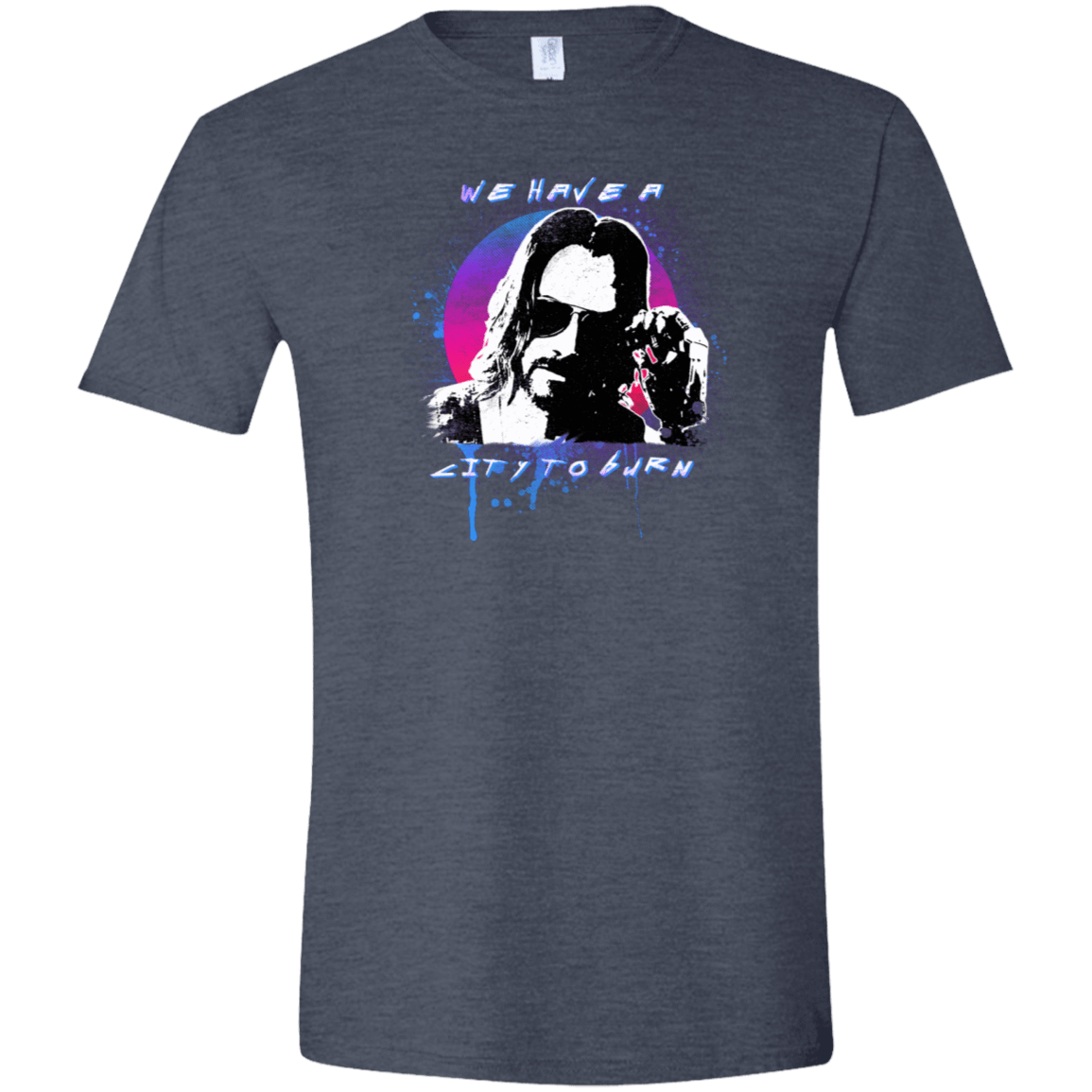 T-Shirts Heather Navy / S City to Burn Cyberpunk 2077 Men's Semi-Fitted Softstyle