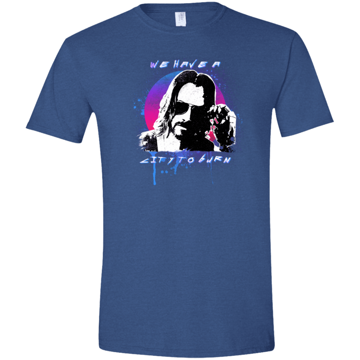 T-Shirts Heather Royal / X-Small City to Burn Cyberpunk 2077 Men's Semi-Fitted Softstyle