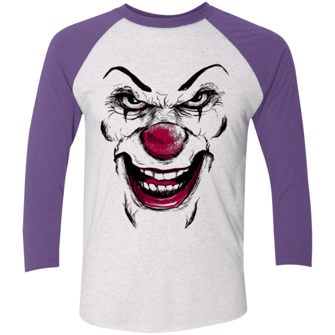 T-Shirts Heather White/Purple Rush / X-Small Clown Face Men's Triblend 3/4 Sleeve