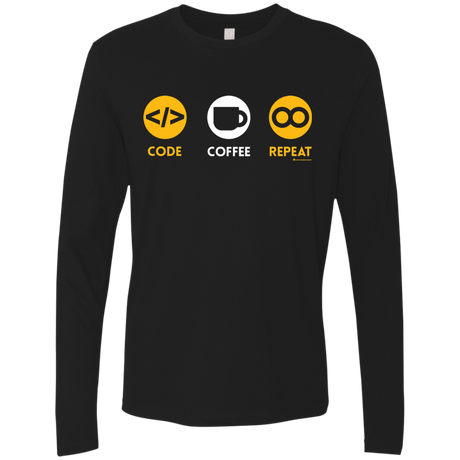 T-Shirts Black / Small Code Coffee Repeat Men's Premium Long Sleeve