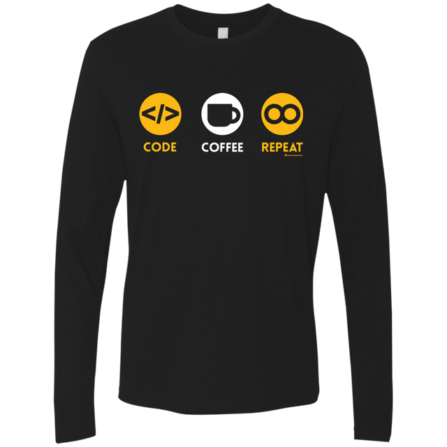 T-Shirts Black / Small Code Coffee Repeat Men's Premium Long Sleeve