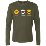 T-Shirts Military Green / Small Code Coffee Repeat Men's Premium Long Sleeve