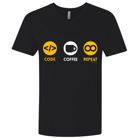 T-Shirts Black / X-Small Code Coffee Repeat Men's Premium V-Neck