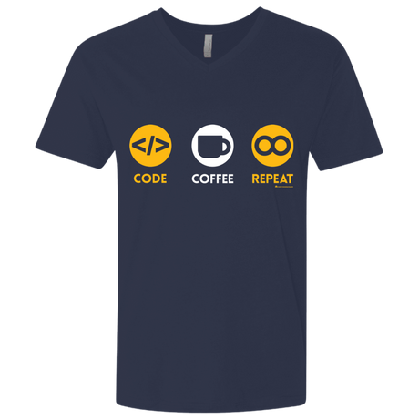 T-Shirts Midnight Navy / X-Small Code Coffee Repeat Men's Premium V-Neck