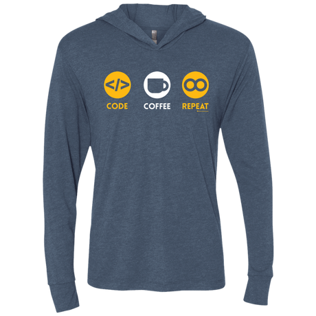 T-Shirts Indigo / X-Small Code Coffee Repeat Triblend Long Sleeve Hoodie Tee