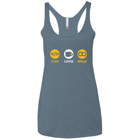 T-Shirts Indigo / X-Small Code Coffee Repeat Women's Triblend Racerback Tank