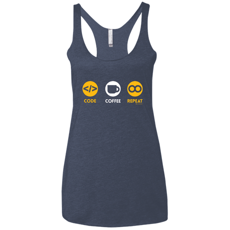 T-Shirts Vintage Navy / X-Small Code Coffee Repeat Women's Triblend Racerback Tank