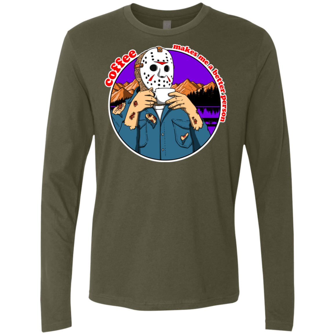 T-Shirts Military Green / S Coffee Makes Me Better Men's Premium Long Sleeve