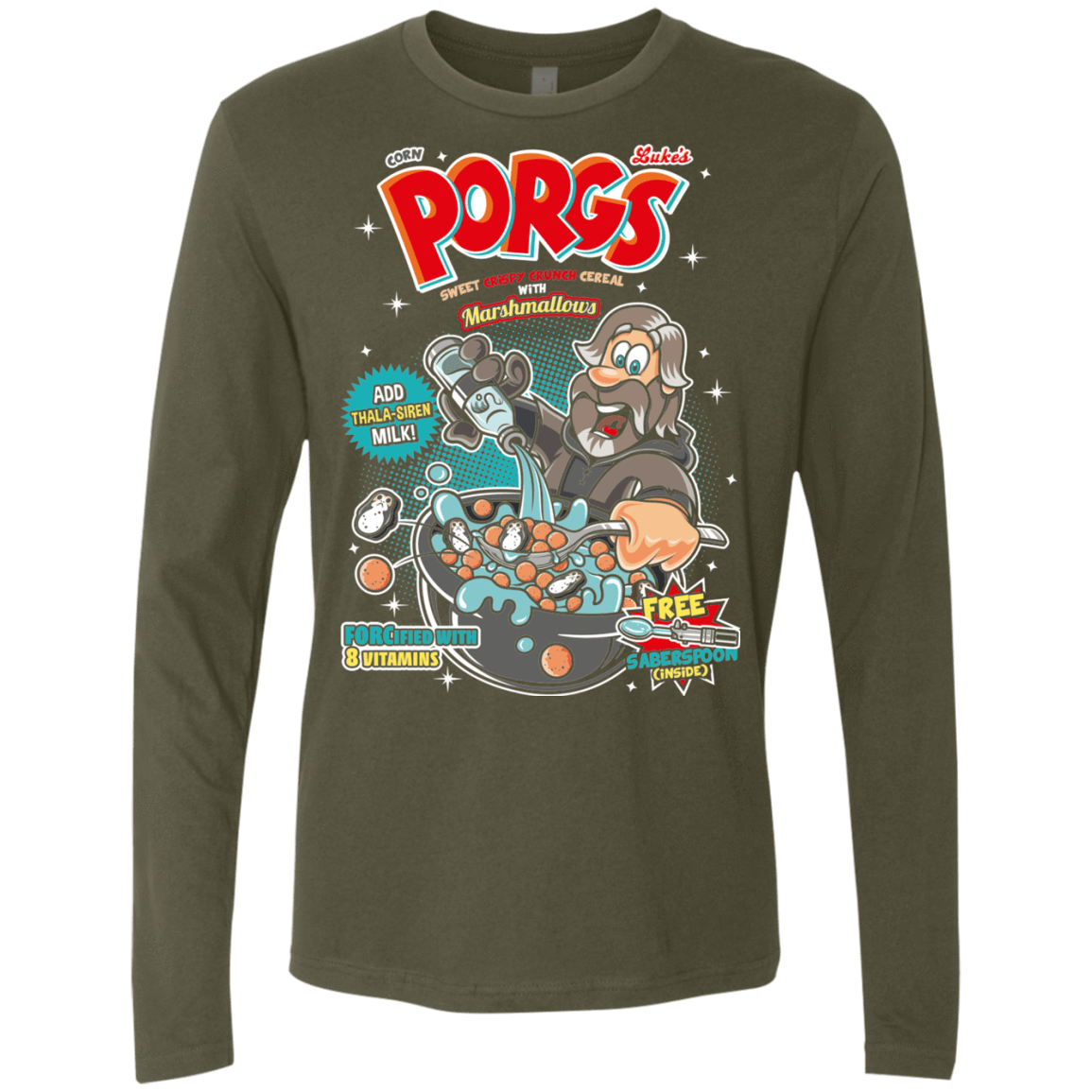 T-Shirts Military Green / S Corn Porgs Men's Premium Long Sleeve