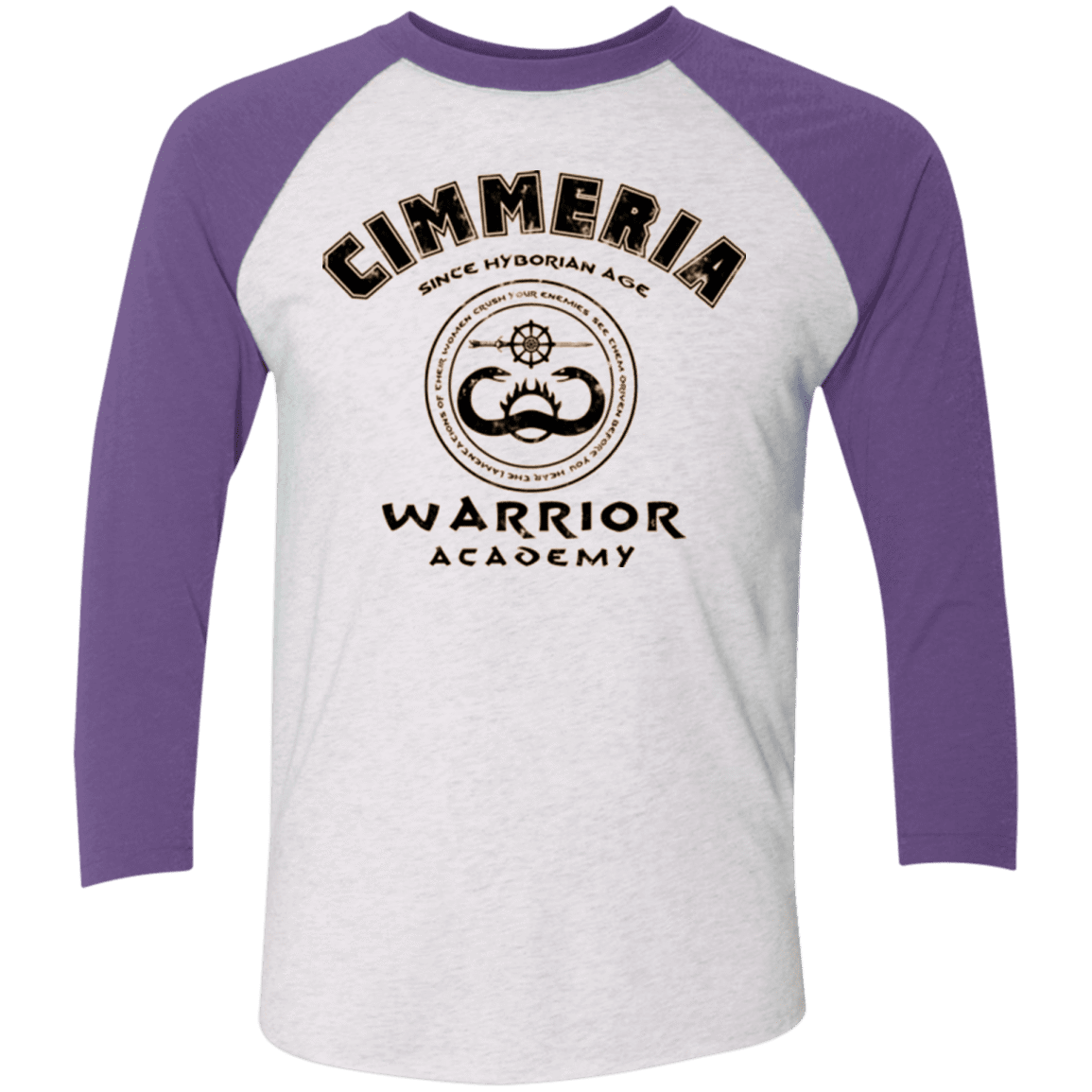 T-Shirts Heather White/Purple Rush / X-Small Crimmeria Warrior academy Men's Triblend 3/4 Sleeve