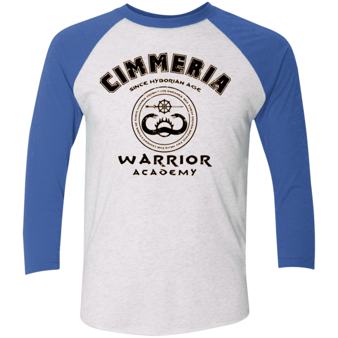 T-Shirts Heather White/Vintage Royal / X-Small Crimmeria Warrior academy Men's Triblend 3/4 Sleeve