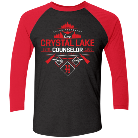 T-Shirts Vintage Black/Vintage Red / X-Small Crystal Lake Counselor Men's Triblend 3/4 Sleeve