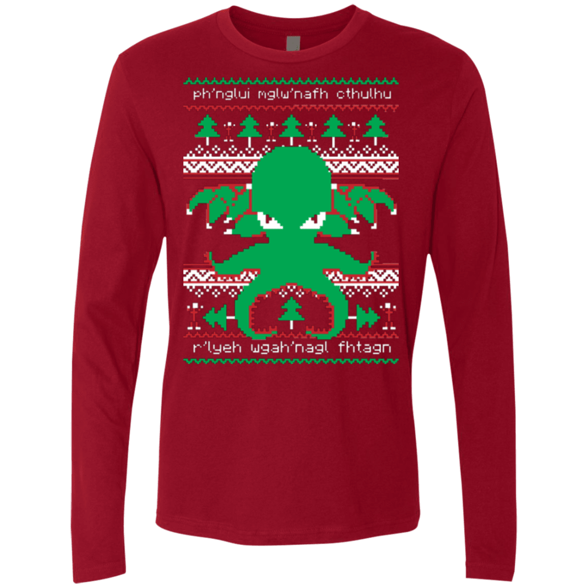 T-Shirts Cardinal / Small Cthulhu Cultist Christmas Men's Premium Long Sleeve
