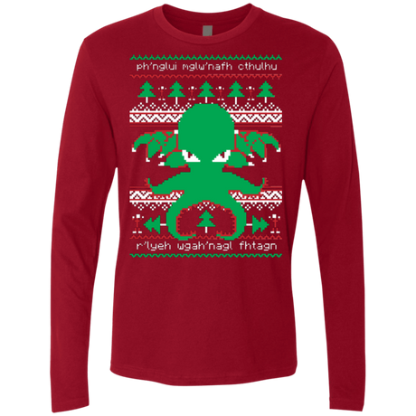 T-Shirts Cardinal / Small Cthulhu Cultist Christmas Men's Premium Long Sleeve