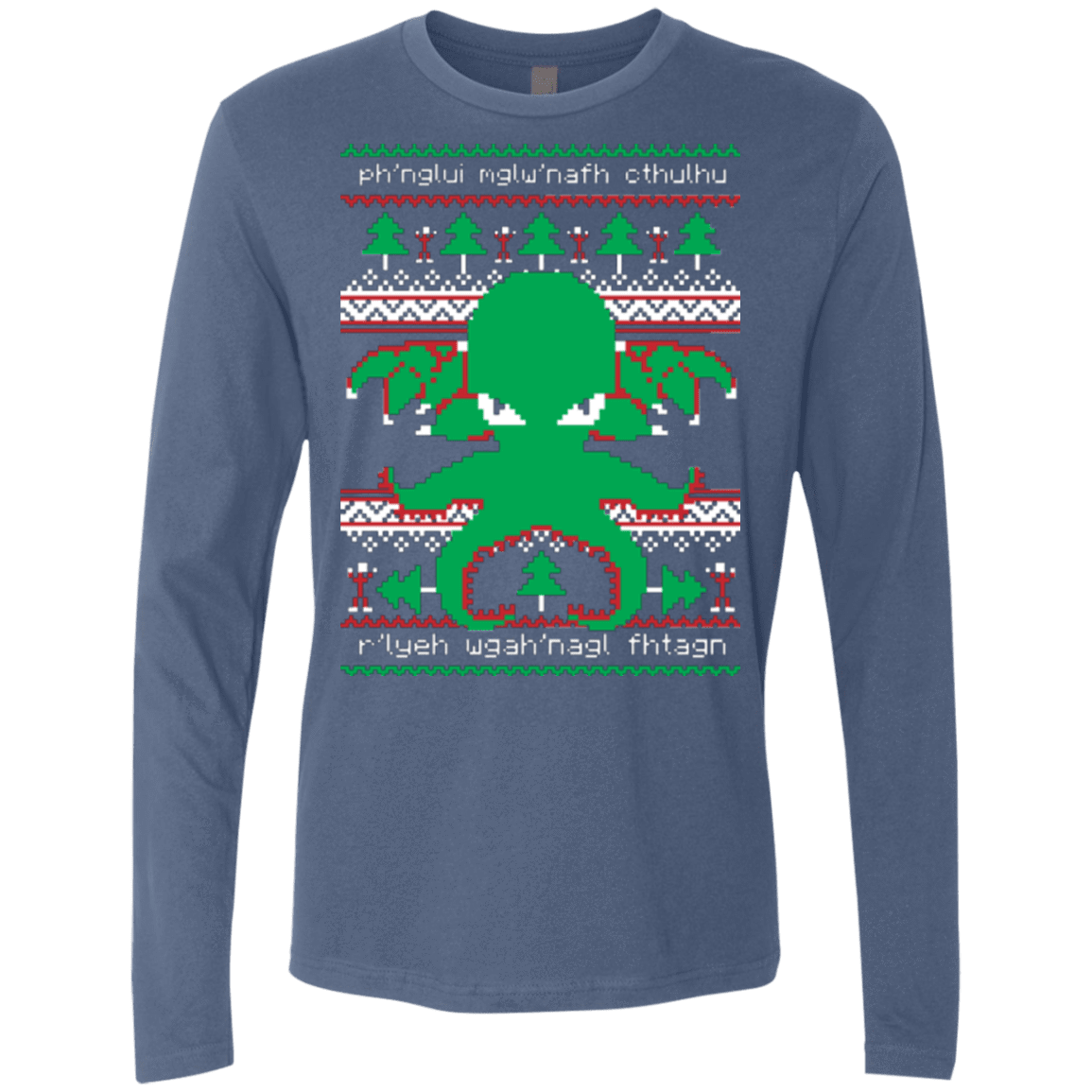 T-Shirts Indigo / Small Cthulhu Cultist Christmas Men's Premium Long Sleeve