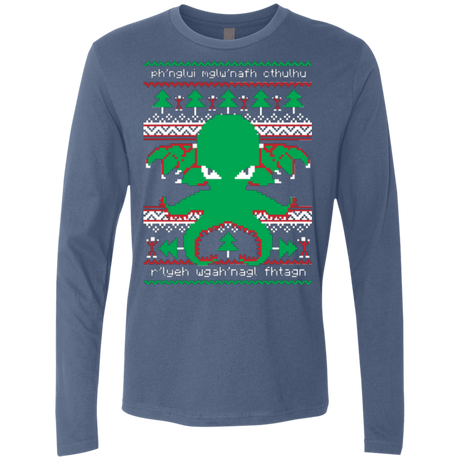 T-Shirts Indigo / Small Cthulhu Cultist Christmas Men's Premium Long Sleeve