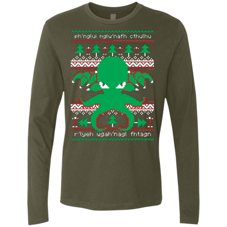 T-Shirts Military Green / Small Cthulhu Cultist Christmas Men's Premium Long Sleeve