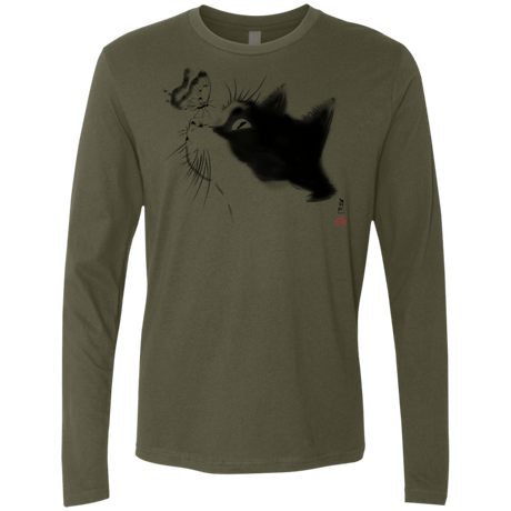 T-Shirts Military Green / S Curious Cat Men's Premium Long Sleeve