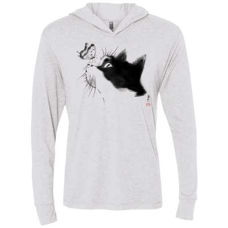 T-Shirts Heather White / X-Small Curious Cat Triblend Long Sleeve Hoodie Tee