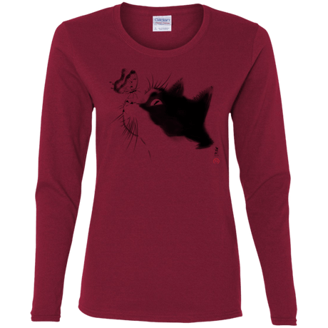 T-Shirts Cardinal / S Curious Cat Women's Long Sleeve T-Shirt