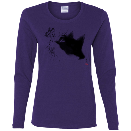 T-Shirts Purple / S Curious Cat Women's Long Sleeve T-Shirt