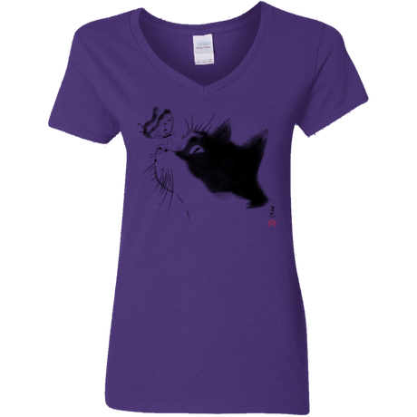 T-Shirts Purple / S Curious Cat Women's V-Neck T-Shirt