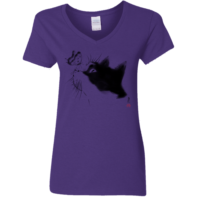 T-Shirts Purple / S Curious Cat Women's V-Neck T-Shirt