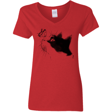 T-Shirts Red / S Curious Cat Women's V-Neck T-Shirt