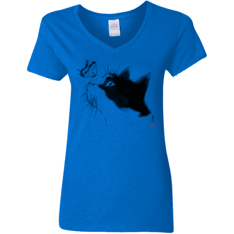 T-Shirts Royal / S Curious Cat Women's V-Neck T-Shirt