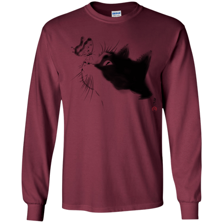 T-Shirts Maroon / YS Curious Cat Youth Long Sleeve T-Shirt