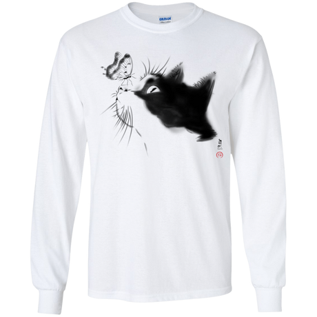 T-Shirts White / YS Curious Cat Youth Long Sleeve T-Shirt