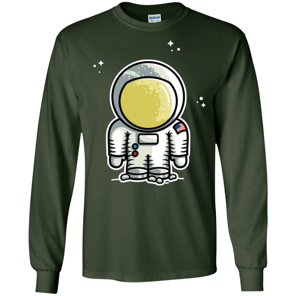 T-Shirts Forest Green / S Cute Astronaut Men's Long Sleeve T-Shirt
