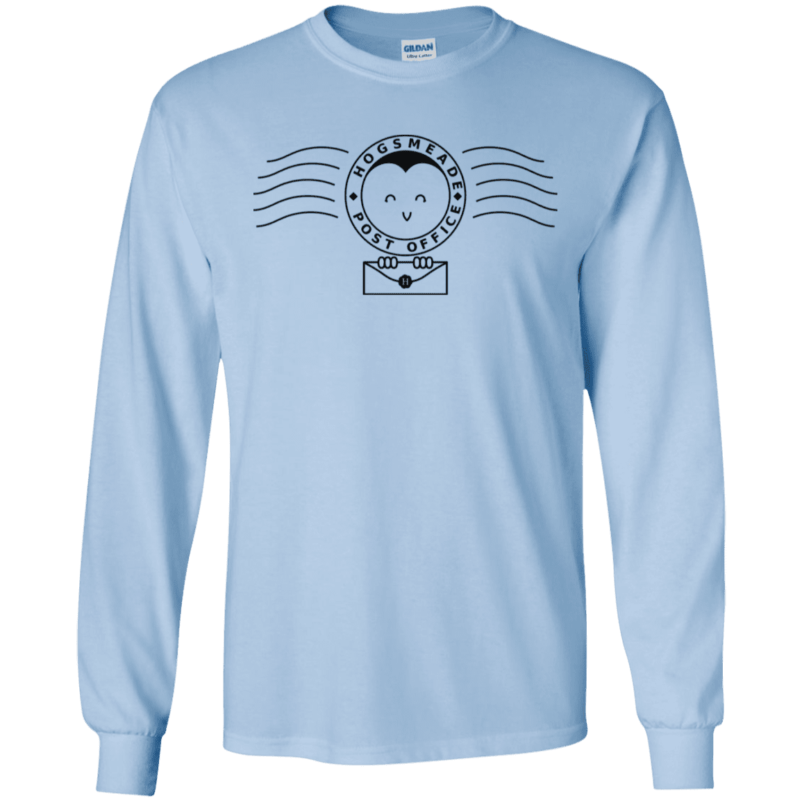 T-Shirts Light Blue / S Cute Hogsmeade Post Office Stamp Men's Long Sleeve T-Shirt