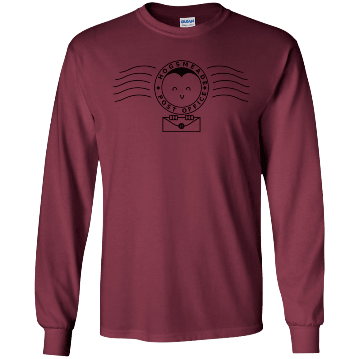 T-Shirts Maroon / S Cute Hogsmeade Post Office Stamp Men's Long Sleeve T-Shirt