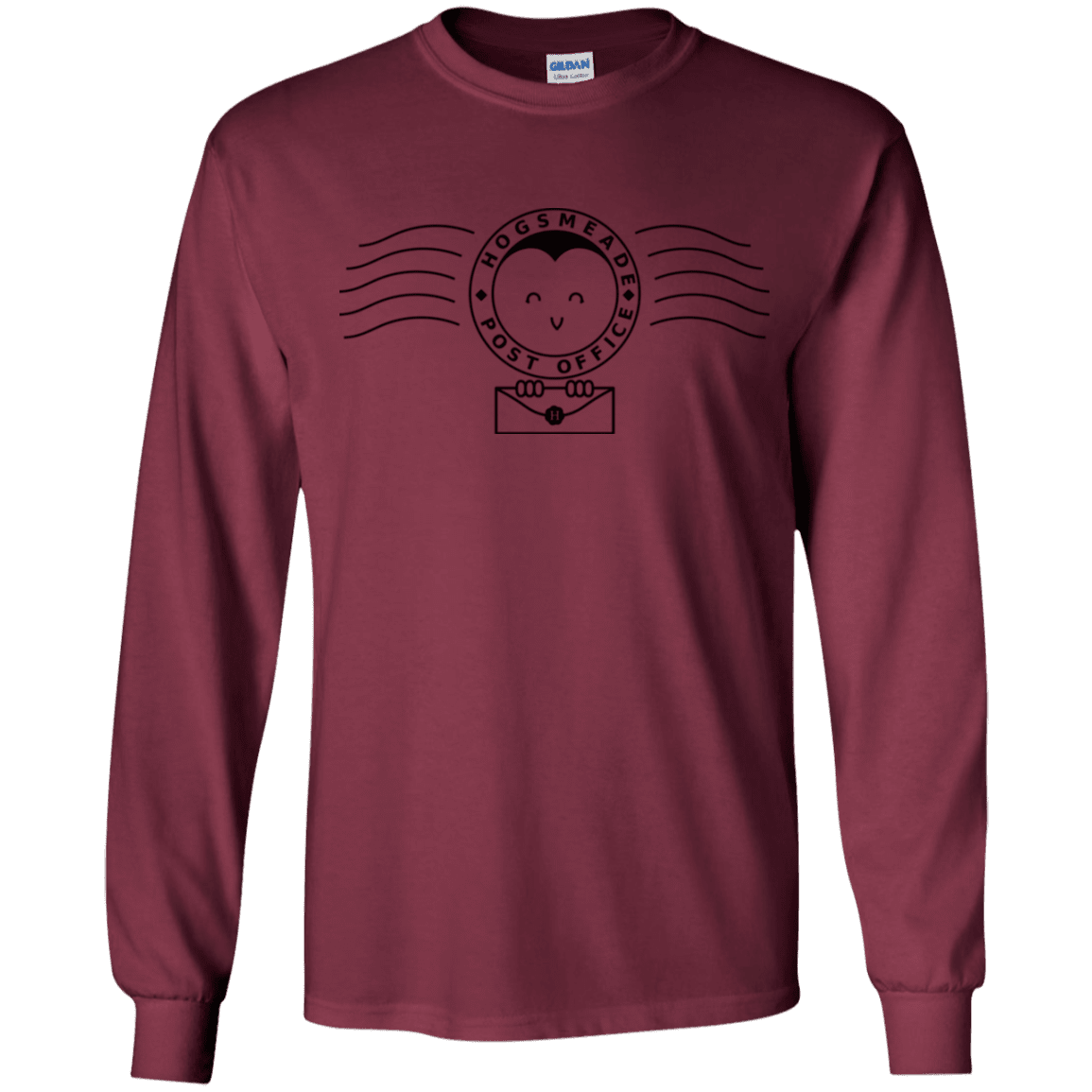 T-Shirts Maroon / YS Cute Hogsmeade Post Office Stamp Youth Long Sleeve T-Shirt