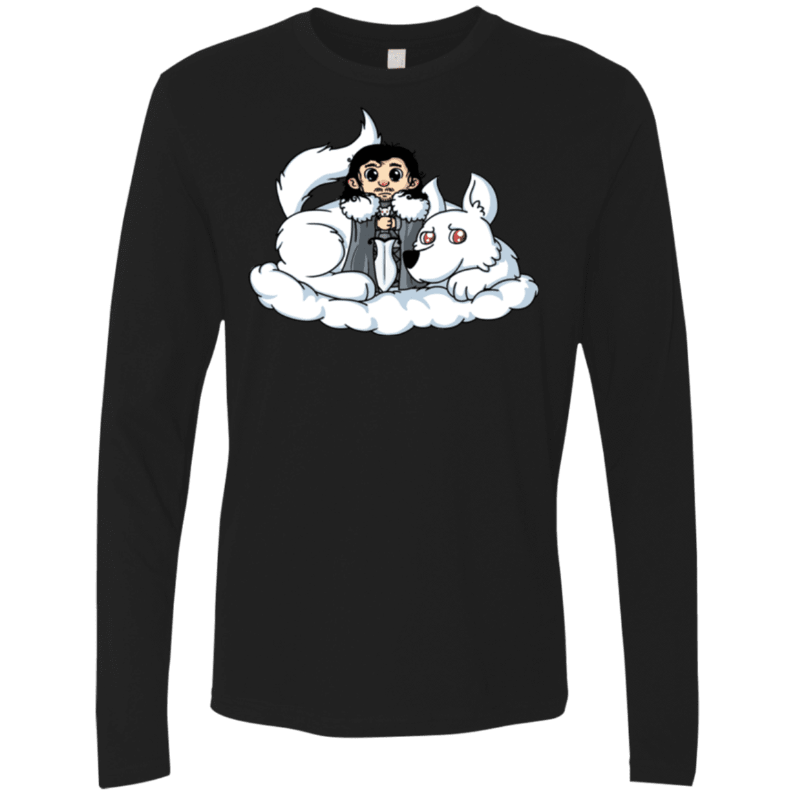 T-Shirts Black / Small Cute Jon Snow and  Ghost Men's Premium Long Sleeve