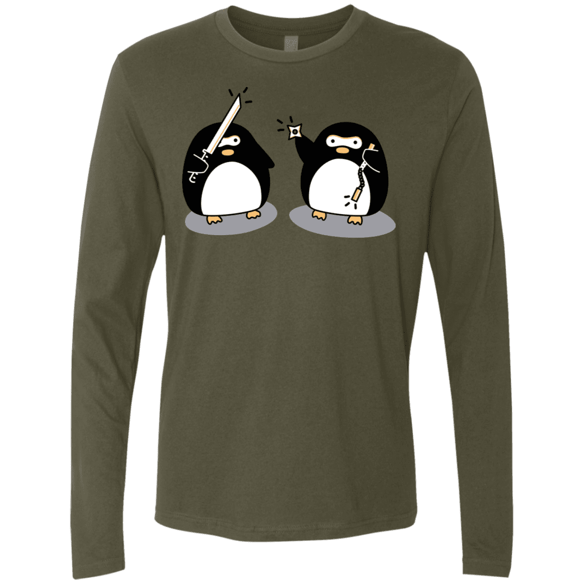 T-Shirts Military Green / S Cute Ninja Penguins Men's Premium Long Sleeve