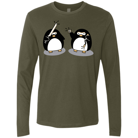 T-Shirts Military Green / S Cute Ninja Penguins Men's Premium Long Sleeve