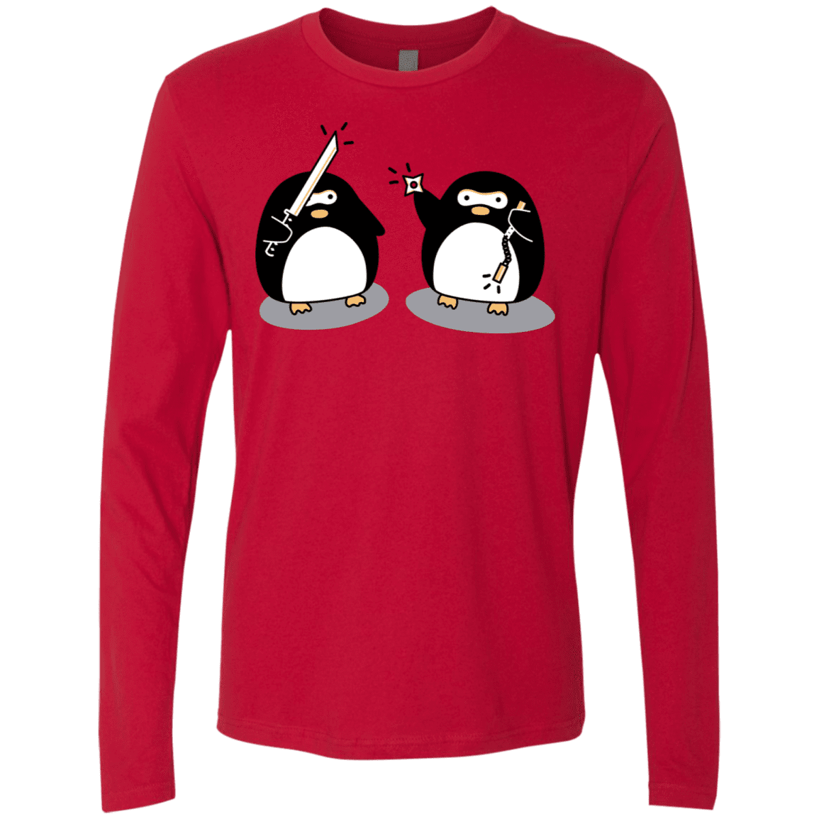T-Shirts Red / S Cute Ninja Penguins Men's Premium Long Sleeve