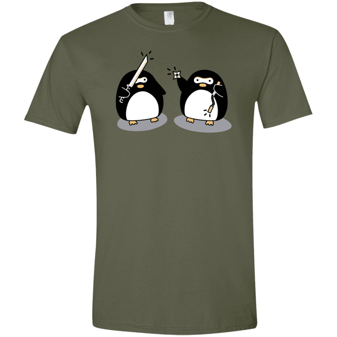 T-Shirts Military Green / S Cute Ninja Penguins Men's Semi-Fitted Softstyle