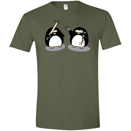 T-Shirts Military Green / S Cute Ninja Penguins Men's Semi-Fitted Softstyle