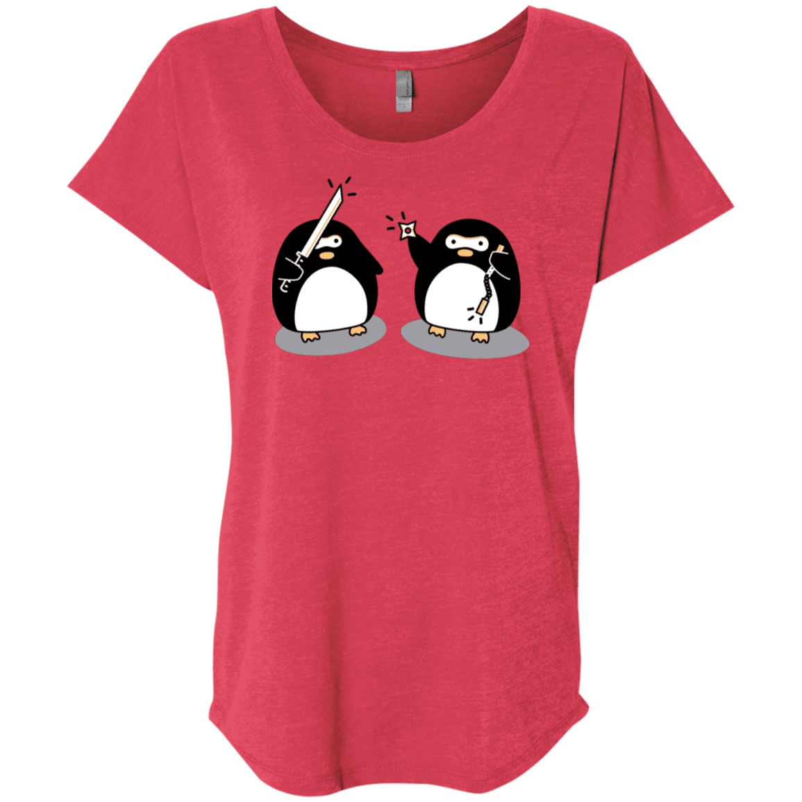 T-Shirts Vintage Red / X-Small Cute Ninja Penguins Triblend Dolman Sleeve